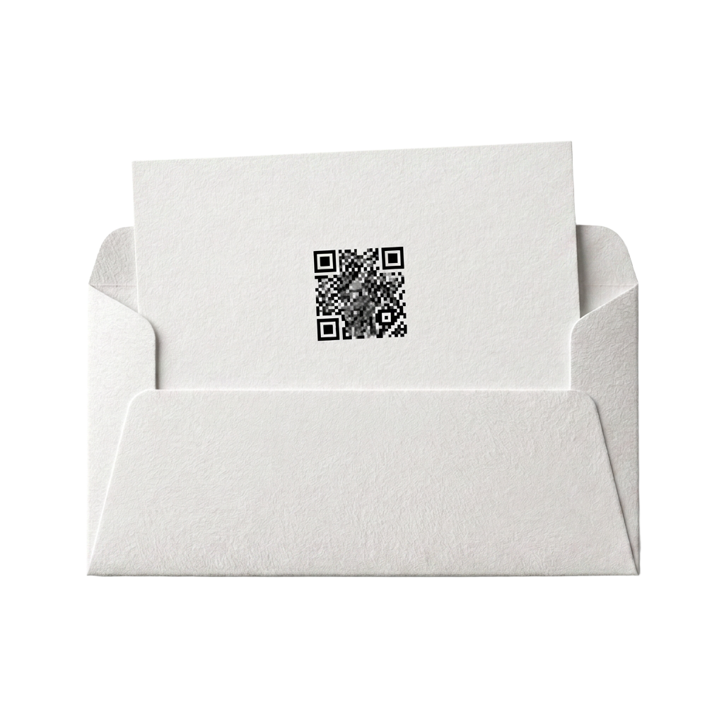 O Cartão. Branco / QR preto